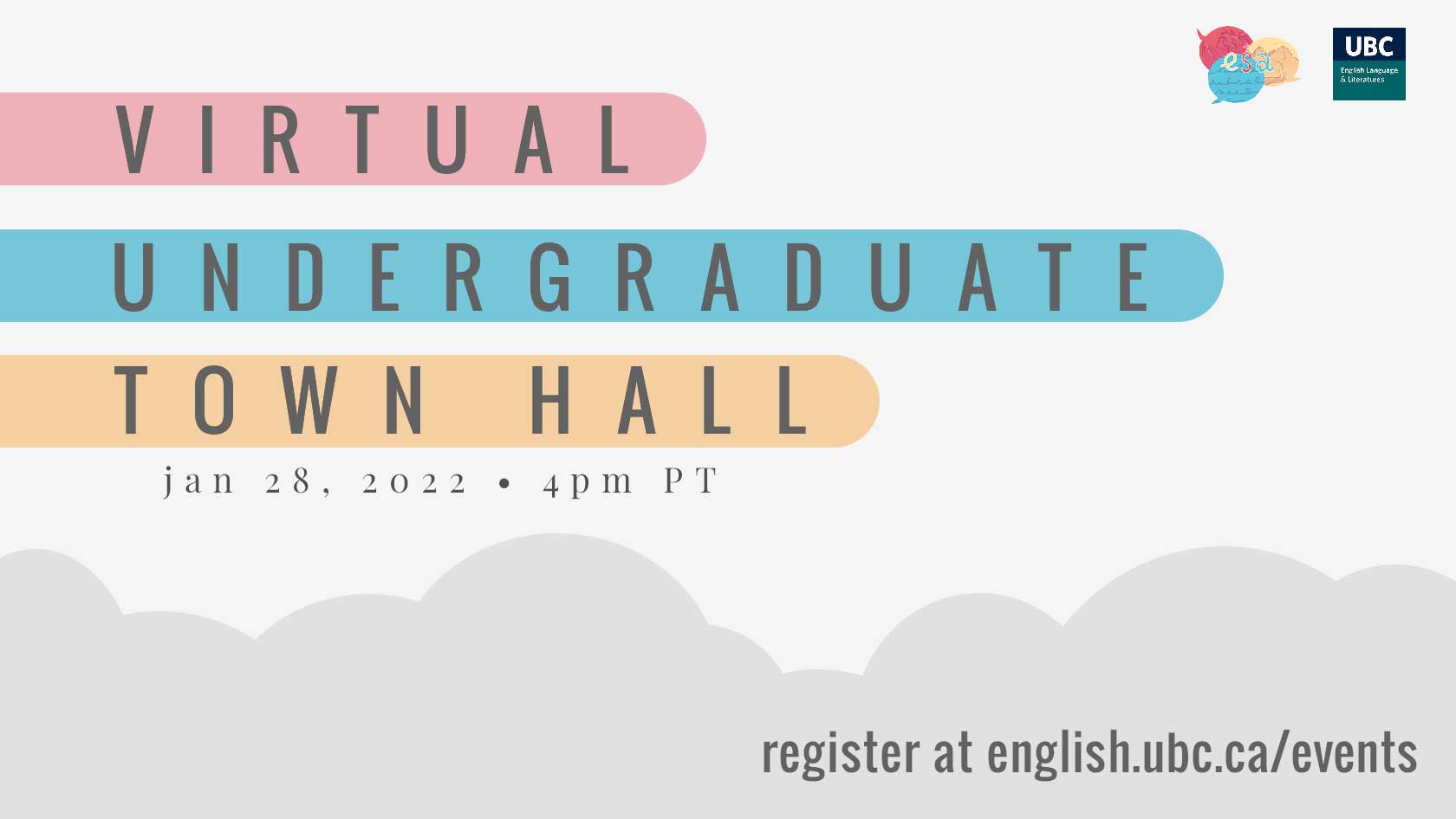 Event poster with text Virtual Undergraduate Town Hall; January 28, 2022, 4 pm Pacific Time, and link to event webpage.